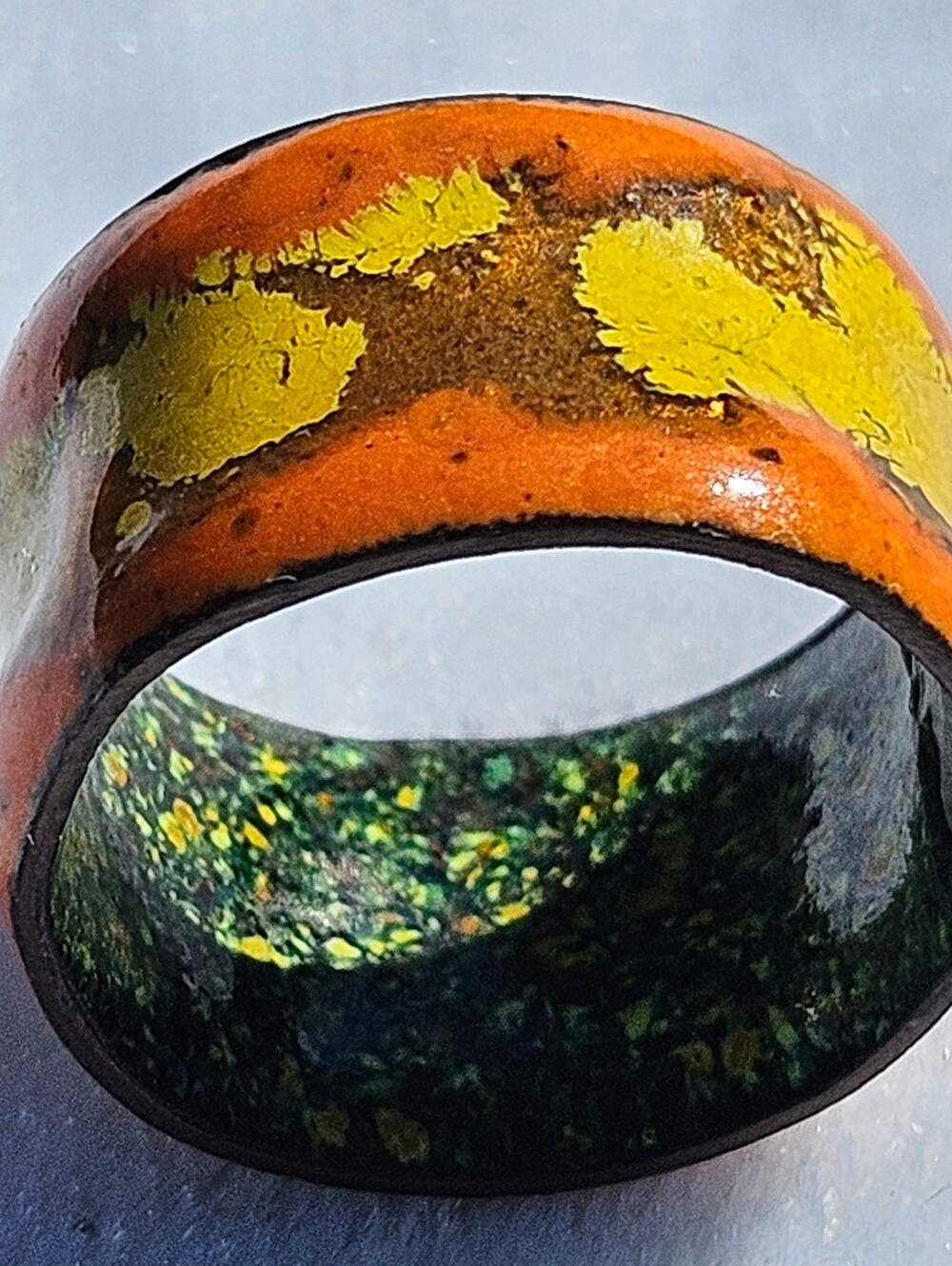 Vintage Orange Gold Abstract Wide Band Statement Ring Size 10.25
